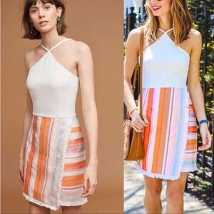 Anthropologie Halter Mini Dress in White and Multicolor Stripes